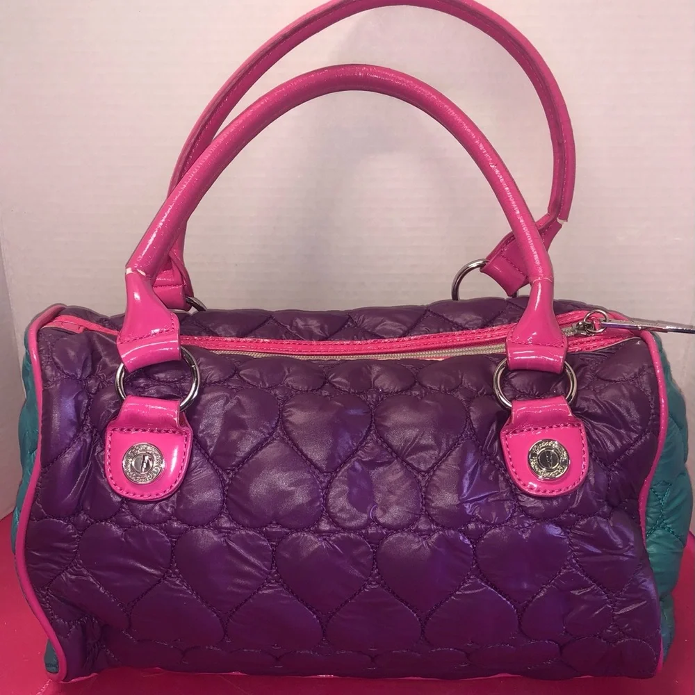 Betseyville Rare Quilted Studded Bag Pink Heart Aquamarine Purple WomenAccessory